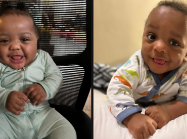 Baby born and girl smiling at the camera