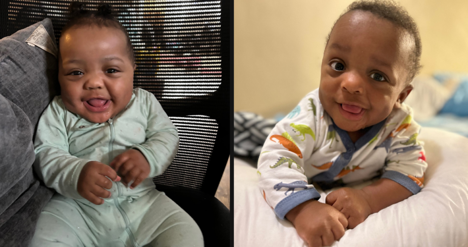Baby born and girl smiling at the camera