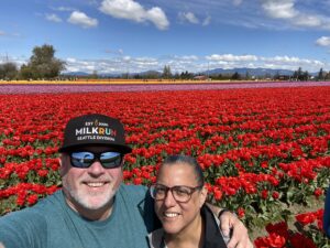 Ross and Raquel in tulip field
